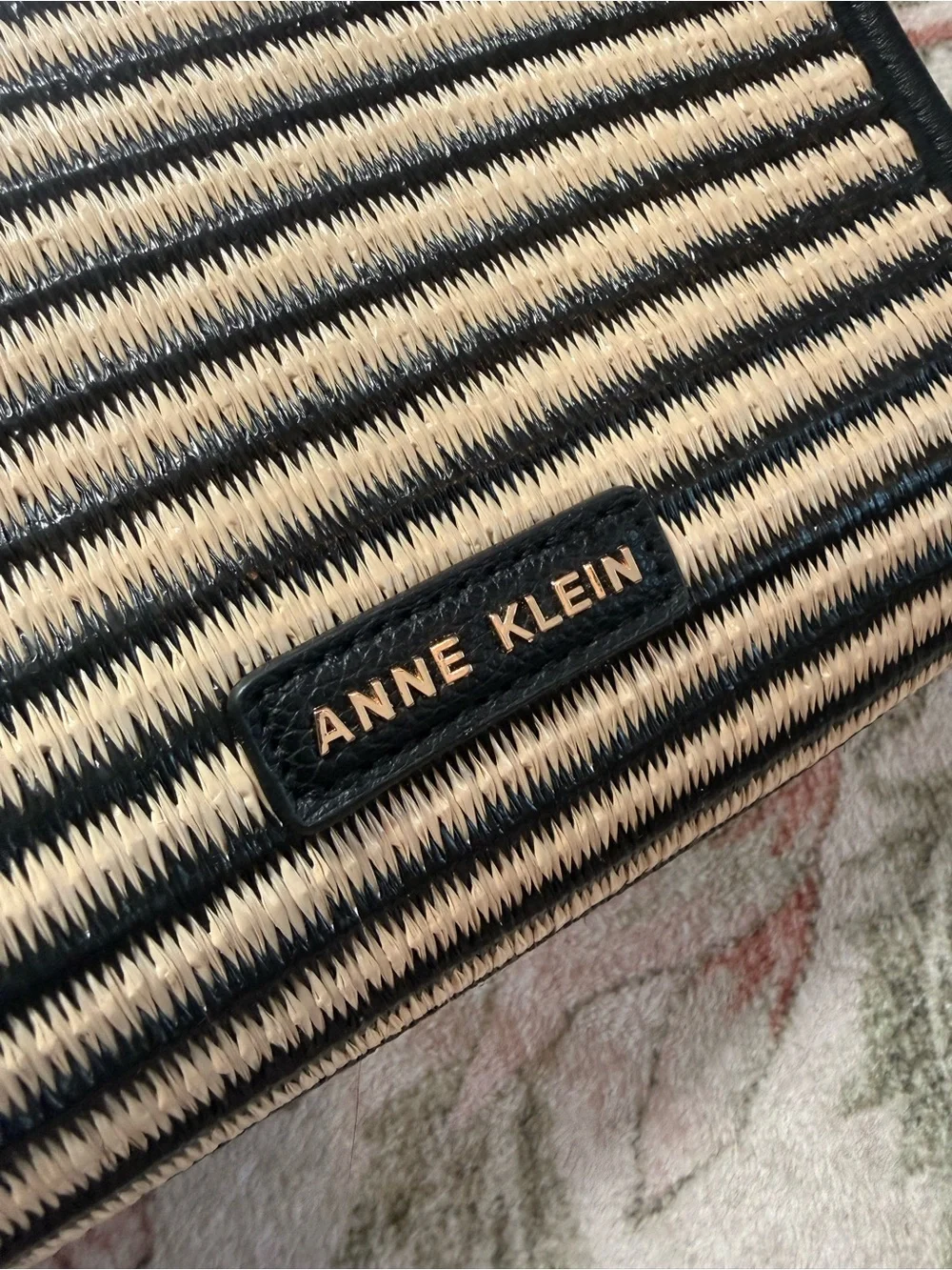 Anne Klein Black & Natural Striped Wristlet